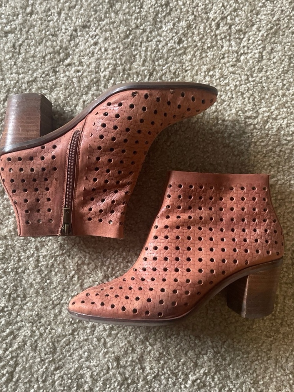 Women's Lucky Brand Perforated Leather Ankle Boot - Rust Brown